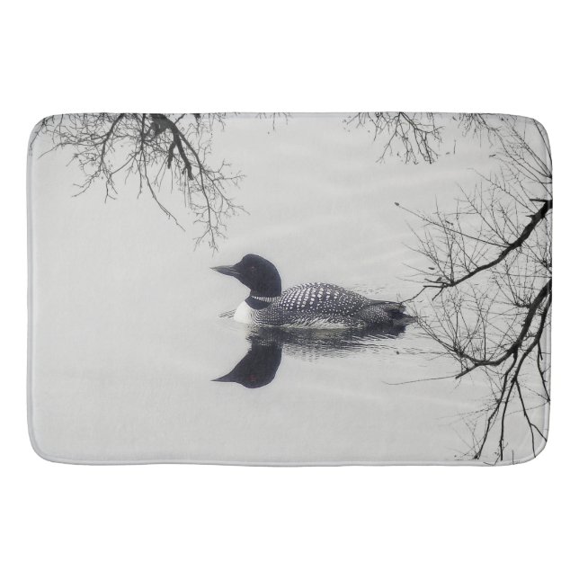 Black and white loon on a lake  Bathroom mat (Front)