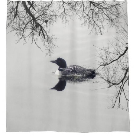 Black And White Loon On A Lake  Shower Curtain