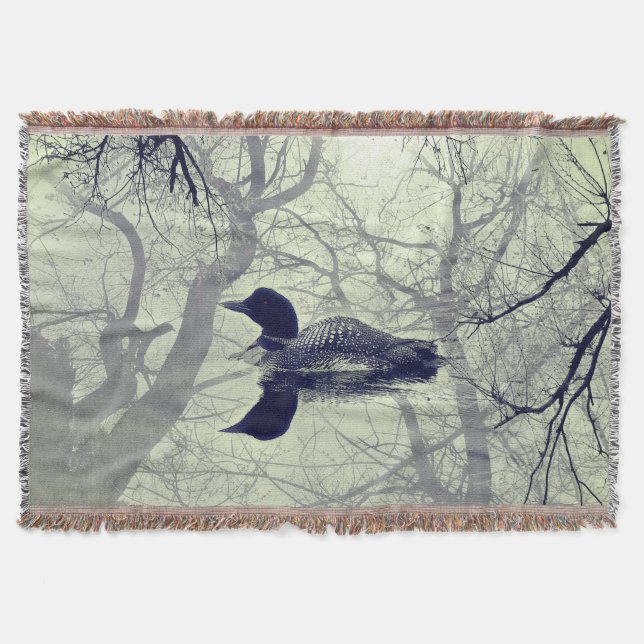 Black and white loon on a lake throw throw blanket (Front)