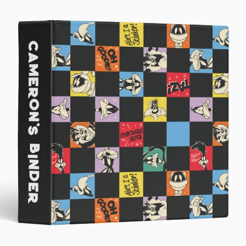 Black and White LOONEY TUNES in Colorful Checker 3 Ring Binder