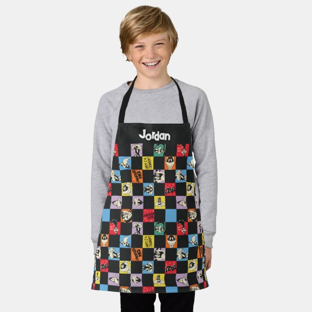 Black and White LOONEY TUNES™ in Colorful Checker Apron (Worn)