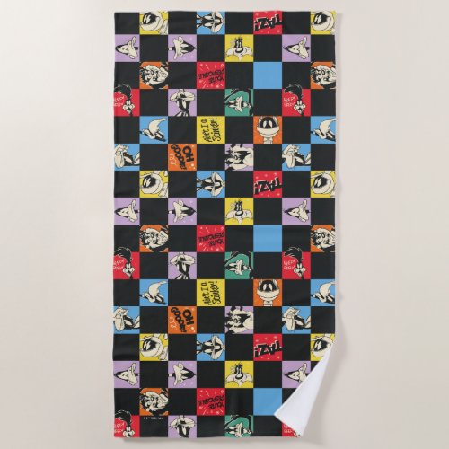 Black and White LOONEY TUNES in Colorful Checker Beach Towel