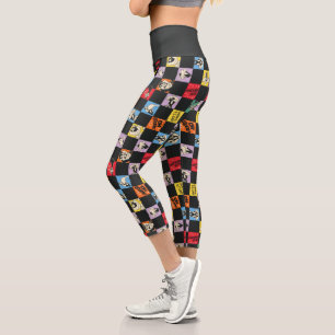 Black and White LOONEY TUNES™ in Colorful Checker Capri Leggings