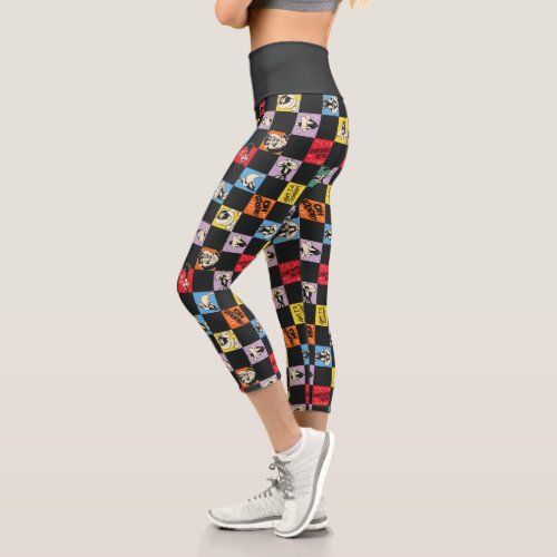 Black and White LOONEY TUNES in Colorful Checker Capri Leggings