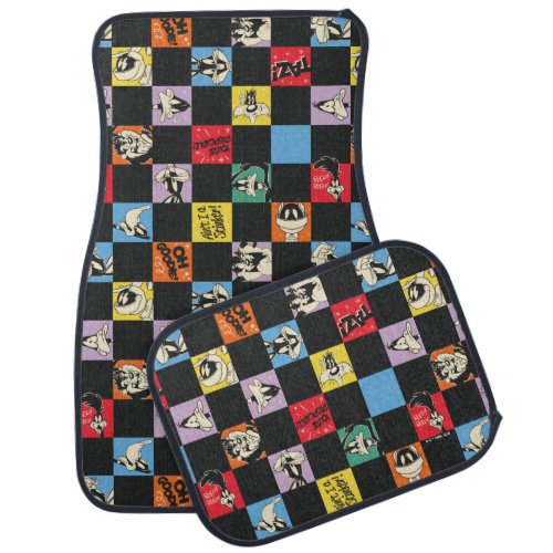 Black and White LOONEY TUNES in Colorful Checker Car Floor Mat