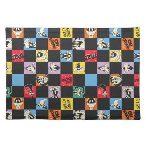 Black and White LOONEY TUNES in Colorful Checker Cloth Placemat