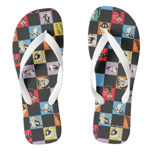 Black and White LOONEY TUNES in Colorful Checker Flip Flops