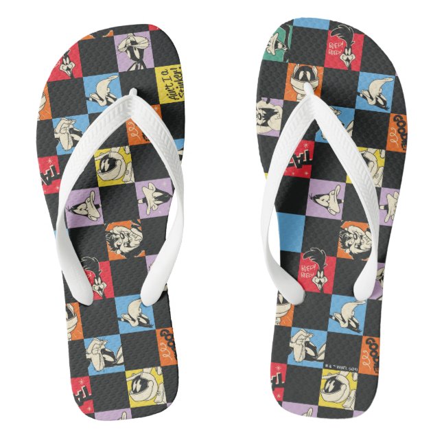 Black and White LOONEY TUNES™ in Colorful Checker Flip Flops (Footbed)