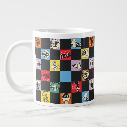 Black and White LOONEY TUNES in Colorful Checker Giant Coffee Mug