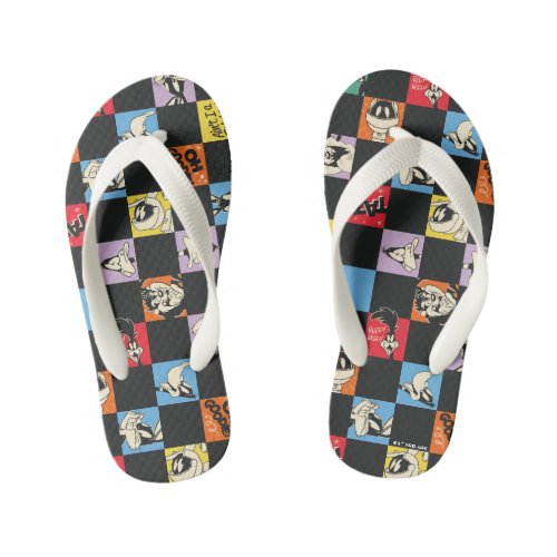 Black and White LOONEY TUNES in Colorful Checker Kids Flip Flops