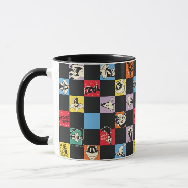 Black and White LOONEY TUNES™ in Colorful Checker Mug (Left)