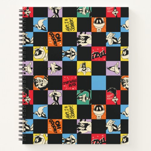 Black and White LOONEY TUNES in Colorful Checker Notebook