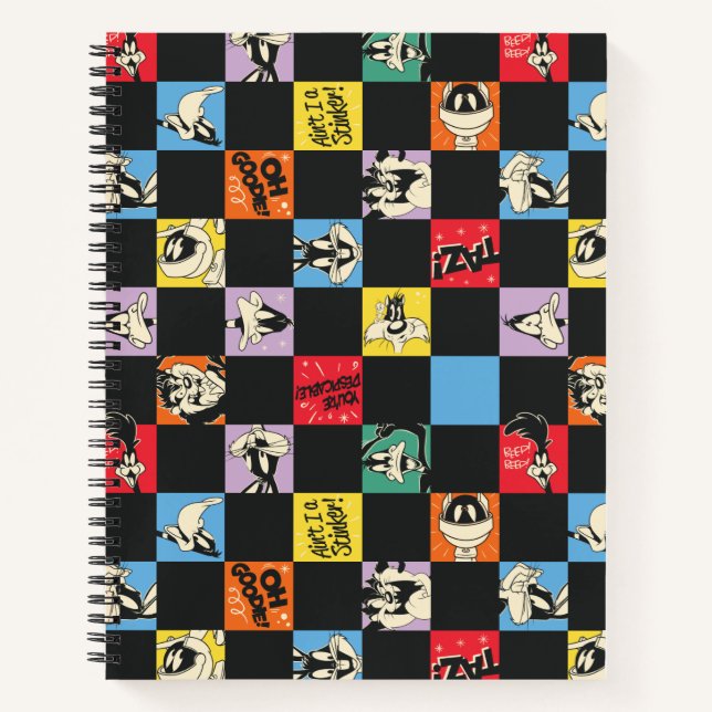 Black and White LOONEY TUNES™ in Colorful Checker Notebook (Front)