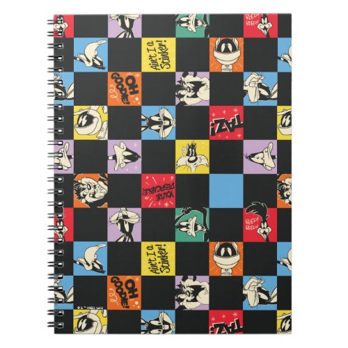 Black and White LOONEY TUNES in Colorful Checker Notebook