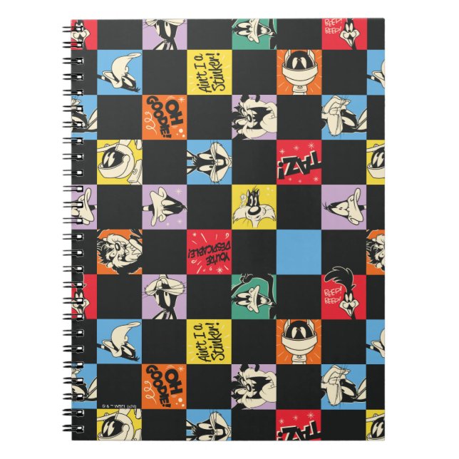 Black and White LOONEY TUNES™ in Colorful Checker Notebook (Front)