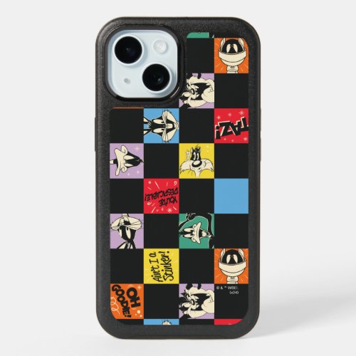 Black and White LOONEY TUNES in Colorful Checker iPhone 15 Case