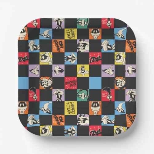 Black and White LOONEY TUNES in Colorful Checker Paper Plates