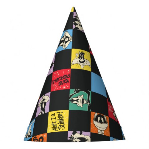 Black and White LOONEY TUNES in Colorful Checker Party Hat