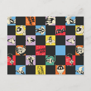 Black and White LOONEY TUNES™ in Colorful Checker Postcard