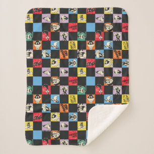 Black and White LOONEY TUNES™ in Colorful Checker Sherpa Blanket