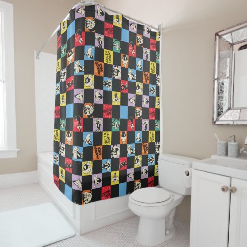 Black and White LOONEY TUNES in Colorful Checker Shower Curtain