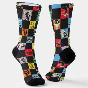Black and White LOONEY TUNES™ in Colorful Checker Socks