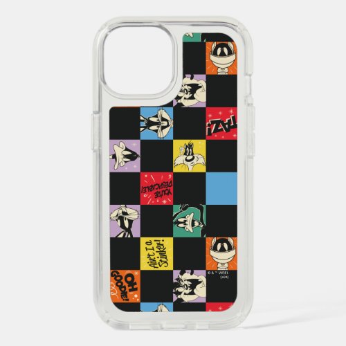 Black and White LOONEY TUNES in Colorful Checker iPhone 15 Case