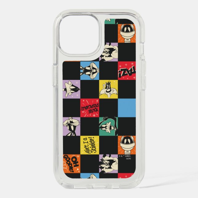Black and White LOONEY TUNES™ in Colorful Checker Speck iPhone Case (Front)