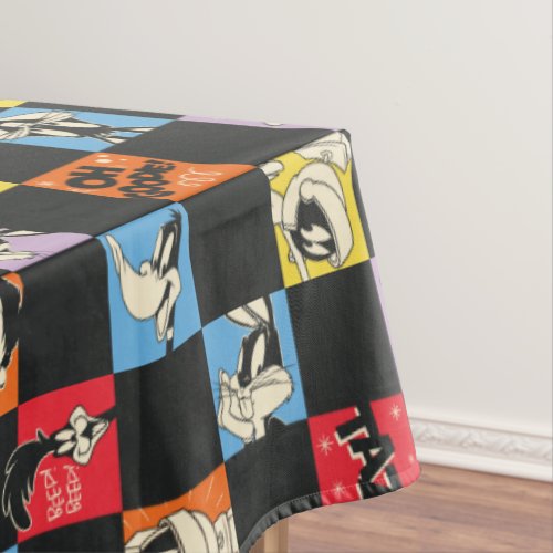 Black and White LOONEY TUNES in Colorful Checker Tablecloth