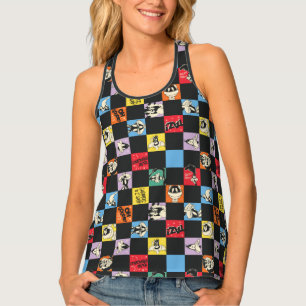 Black and White LOONEY TUNES™ in Colorful Checker Tank Top