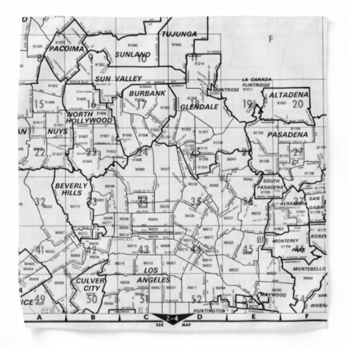 Black and White Los Angeles County Street Atlas Bandana