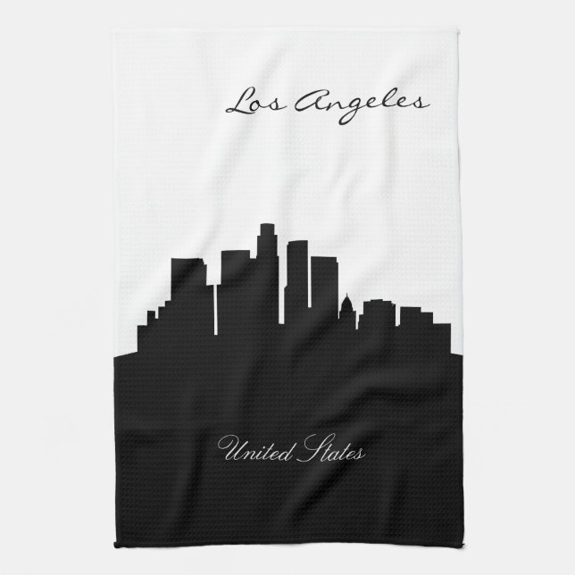 Black and White Los Angeles Skyline Towel (Vertical)