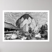 Black and White Lotus Architecture Line Art Print.