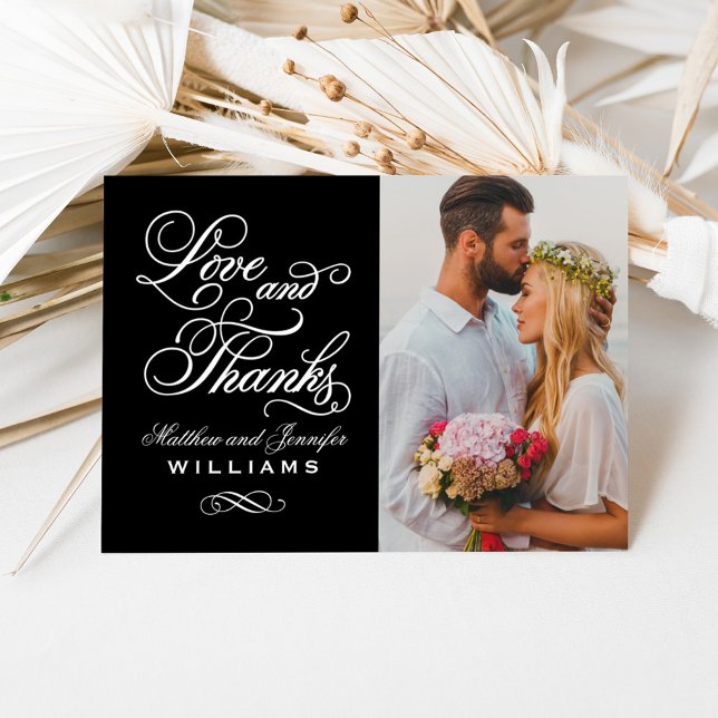 Black and White Love and Thanks Wedding Thank You Card (Creator Uploaded)