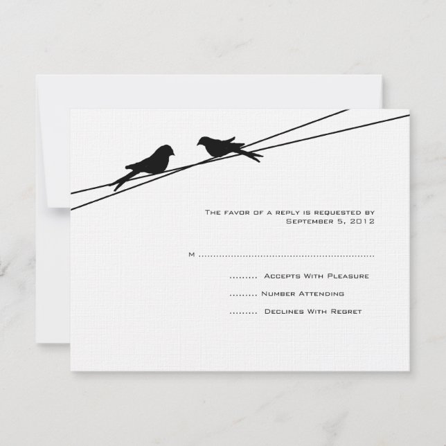 Black and White Love Birds on a Wire RSVP (Front)
