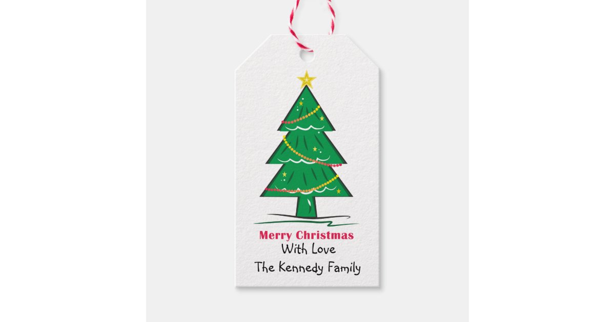 Black And White Love Peace Joy Christmas Tree Gift Tags | Zazzle