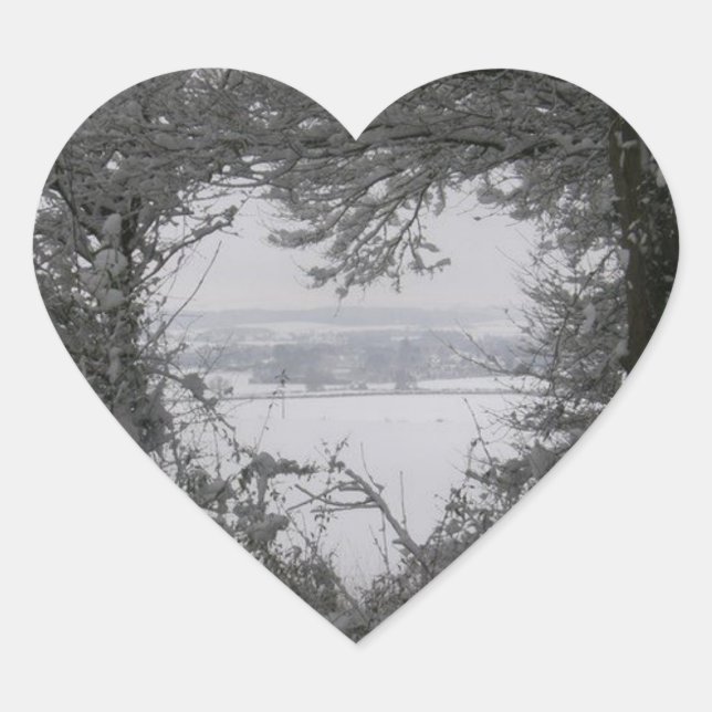 Black and White Love Snow Heart Photo Christmas Heart Sticker (Front)