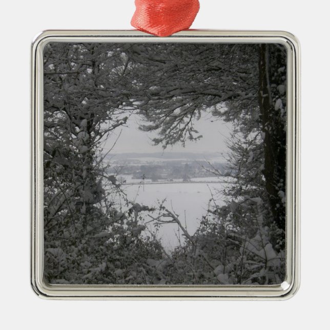 Black and White Love Snow Heart Photo Christmas Ho Metal Ornament (Front)