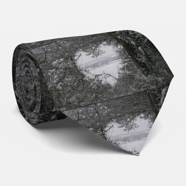 Black and White Love Snow Heart Photo Christmas Neck Tie (Rolled)