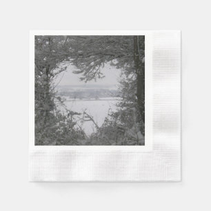 Black and White Love Snow Heart Photo Christmas Paper Napkins