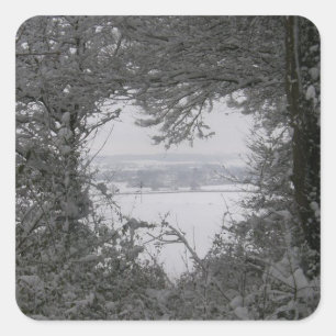 Black and White Love Snow Heart Photo Christmas Square Sticker
