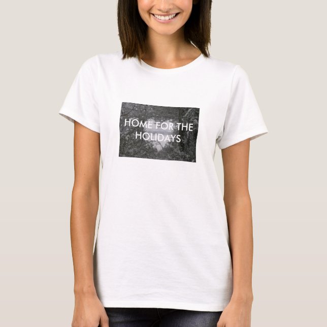 Black and White Love Snow Heart Photo Christmas T-Shirt (Front)