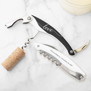 Black and White Love Thank You Wedding Favor Waiter's Corkscrew