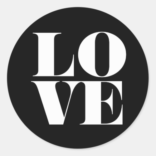 Black and White Love Typography Valentines Day Classic Round Sticker
