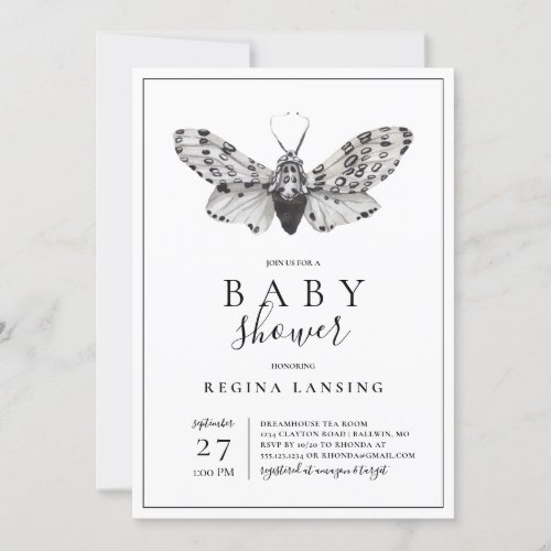 Black and White Love You Moth Baby Shower Invitation