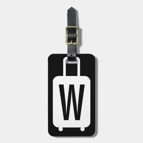 Black and white luggage tags with leather strap