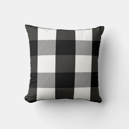 Black and White Lumberjack Plaid Flannel Pattern Throw Pillow
