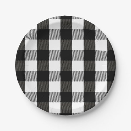 Black and White Lumberjack Plaid Paper Plates