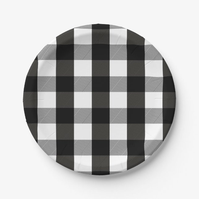 Black and White Lumberjack Plaid Paper Plates (Front)