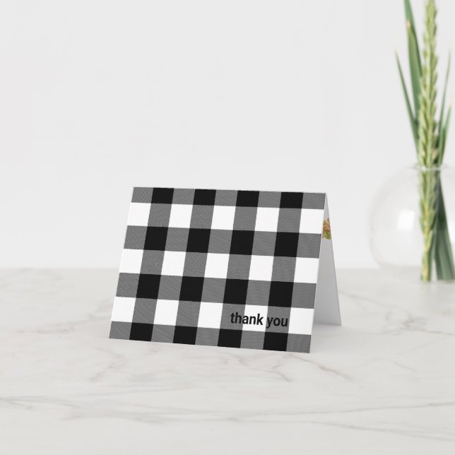 black and white lumberjack plaid thank you card (Front)